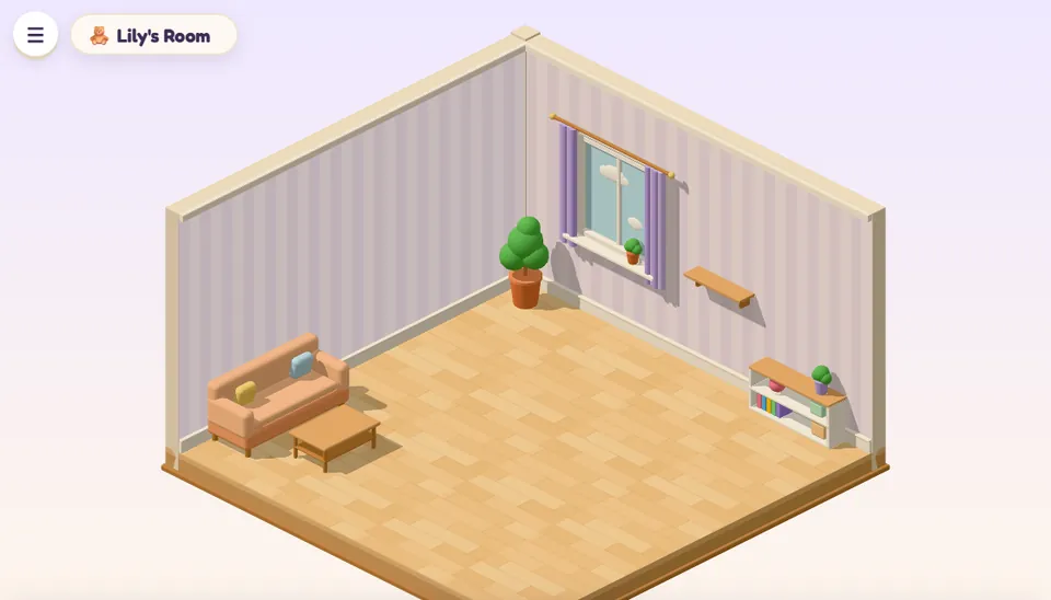 Sticker Life: a cosy cut-away room labelled “Lily's Room”
